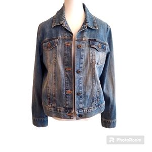 IZOD Womens Vntg Denim Jacket 80's-90's LS Snap Closure L Blue Faded Wash Denim